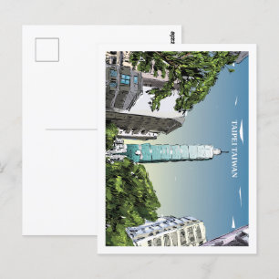 Taipei Taiwan Famous Travel Place Illustration Postcard