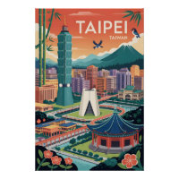 Taipei Taiwan Retro Travel Poster Art