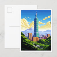 Taipei Taiwan vintage travel illustration