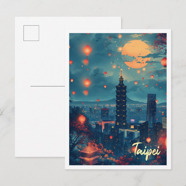 Taipei Vintage Art Travel Illustration Postcard (Front/Back)