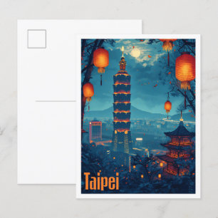 Taipei Vintage Art Travel place Illustration Postcard