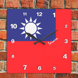 Taiwan Clock, patriotic home, Taiwanese Flag Square Wall Clock