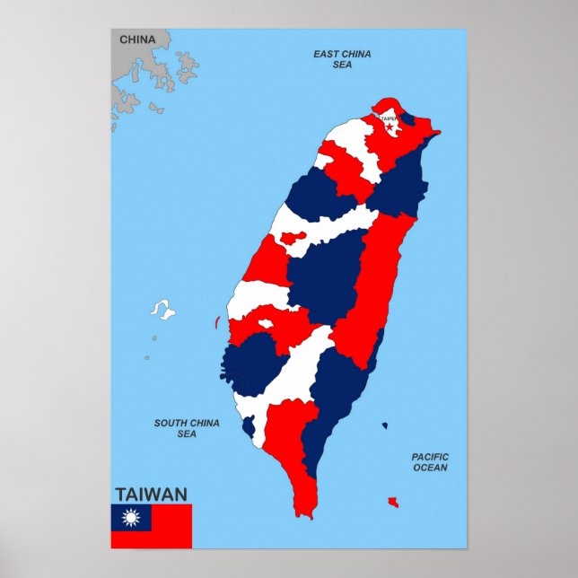 taiwan country political map flag poster (Front)