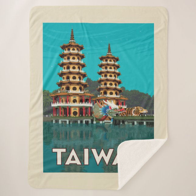Taiwan | Dragon And Tiger Pagodas Sherpa Blanket (Front)