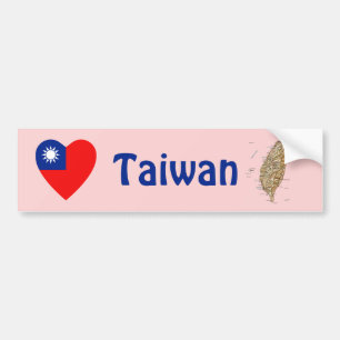 Taiwan Flag Heart + Map Bumper Sticker