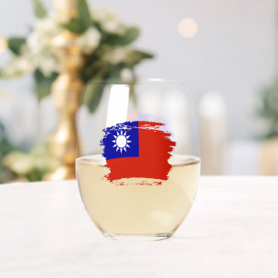 Taiwan flag stemless wine glass