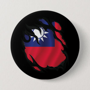 Taiwan Ripped Flag 3 Inch Round Button