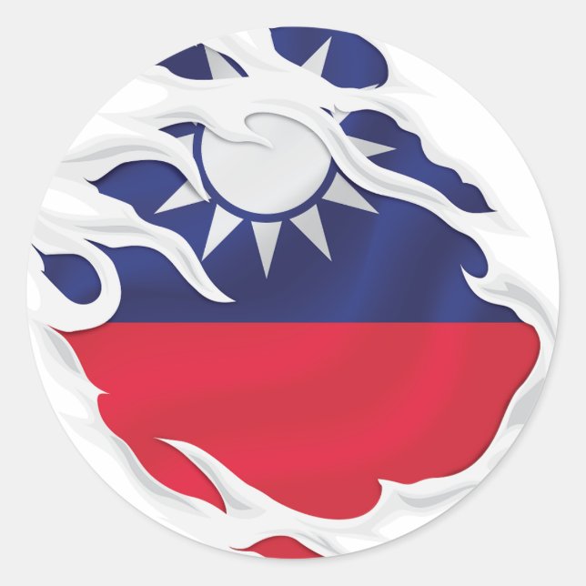 Taiwan Ripped Flag Classic Round Sticker (Front)