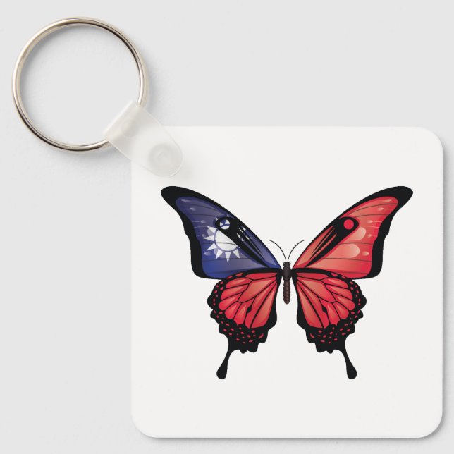 Taiwan Swallowtail Butterfly Flag Sticker Keychain (Front)