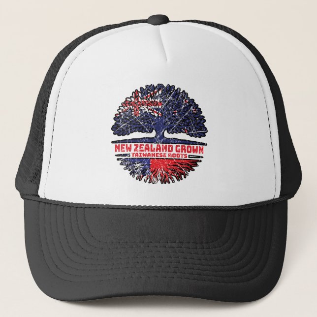 Taiwan Taiwanese New Zealander New Zealand Tree Trucker Hat (Front)