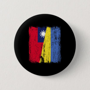 Taiwan Ukraine Half Flag Taiwanese Ukrainian Herit 2 Inch Round Button