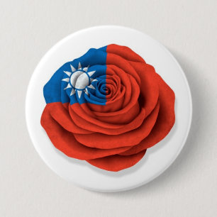 Taiwanese Rose Flag on White 3 Inch Round Button