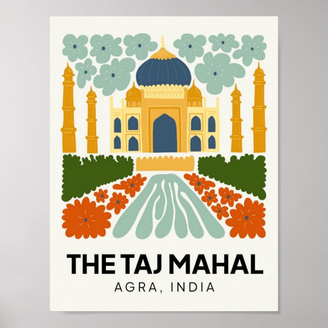 Taj Mahal Agra India abstract travel floral art Poster (Front)
