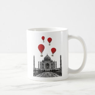 Taj Mahal and Red Hot Air Balloons Coffee Mug