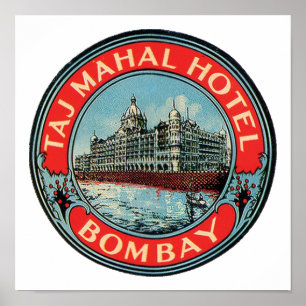 Taj Mahal, Bombay Vintage Luggage Label Poster