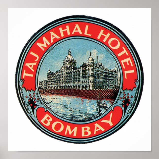 Taj Mahal, Bombay Vintage Luggage Label Poster (Front)