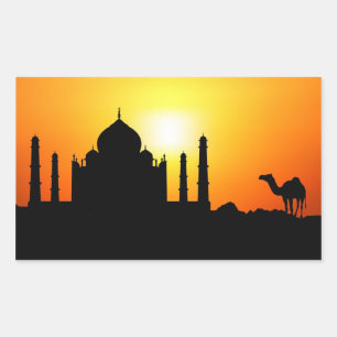 Taj Mahal & Camel On Sunset Background Sticker