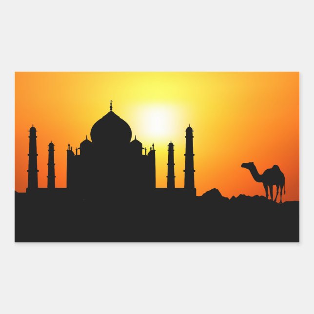 Taj Mahal & Camel On Sunset Background Sticker (Front)