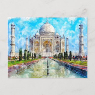 Taj Mahal, Carte postale d'aquarelle indienne