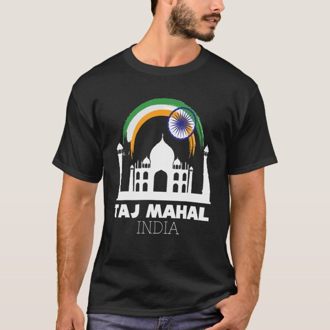 Taj Mahal From Asia With India Flag Temple From Ag T-Shirt (Front)