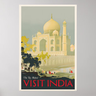 Taj Mahal Inde Affiche de voyage vintage Art perso