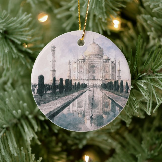 Taj Mahal Inde ornement en céramique - Aquarelle (Arbre)