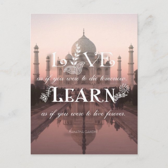 Taj Mahal India Live Learn Gandhi - Postcard (Front)