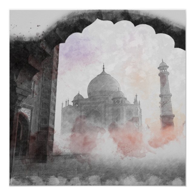 Taj Mahal India Postcard – Vintage Travel Poster  (Front)