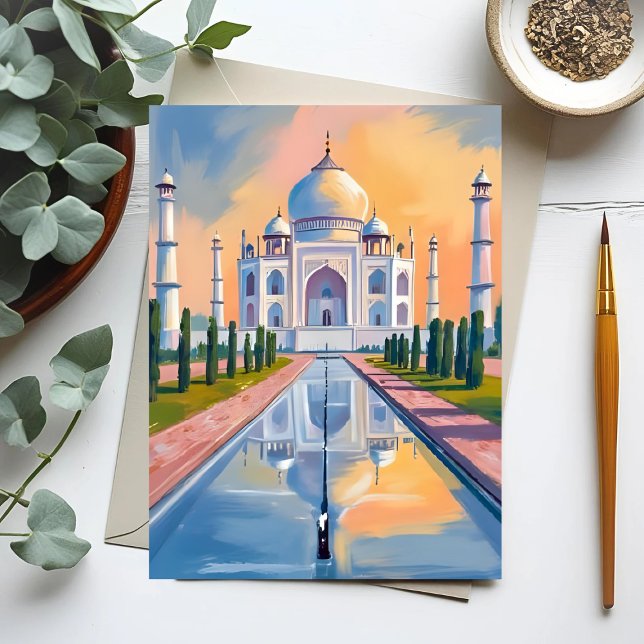 Taj Mahal India Travel Painting Postcard (Creator Uploaded)