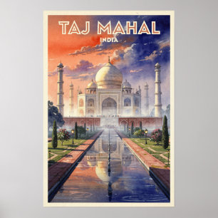 Taj Mahal India Vintage Travel Poster