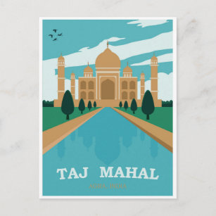 Taj Mahal India Vintage Travel Poster Postcard