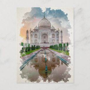 Taj Mahal India Watercolor Art  Postcard