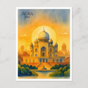 Taj Mahal India Watercolor Souvenir Holiday Postcard