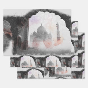 Taj Mahal Postcard Vintage Travel Wrapping Paper Sheet