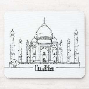 Taj Mahal Vacation Drawing Vacation Art Traveling Mouse Pad
