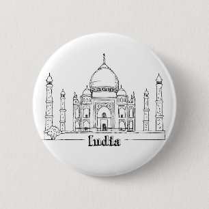 Taj Mahal Vacation Drawing Vacation Art Travelling 2 Inch Round Button