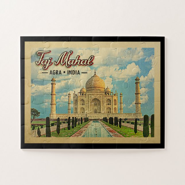 Taj Mahal Vintage Travel India Jigsaw Puzzle (Horizontal)
