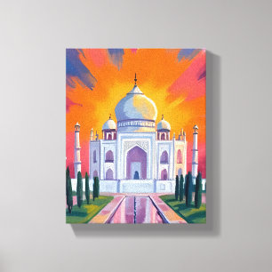 Taj Mahal Watercolor Sunset India Travel Canvas Print