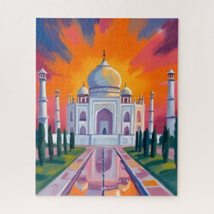 Taj Mahal Watercolor Sunset India Travel Jigsaw Puzzle