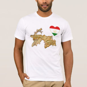 Tajikistan Flag Heart and Map T-Shirt