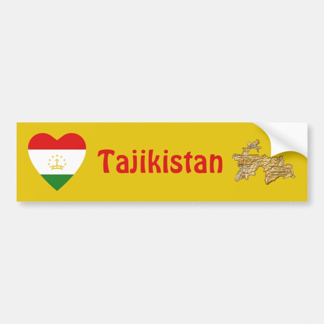 Tajikistan Flag Heart + Map Bumper Sticker (Front)