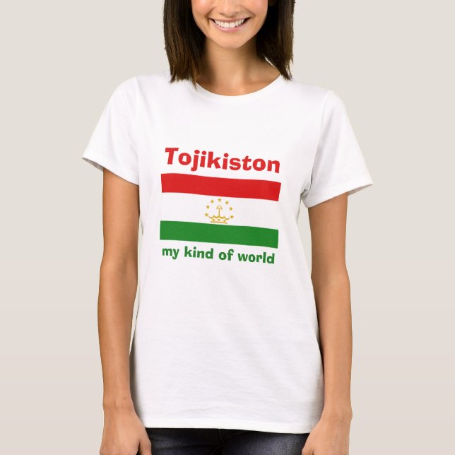 Tajikistan Flag + Map + Text T-Shirt (Front)