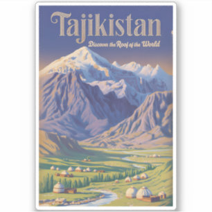 Tajikistan Landscape Illustration Travel Art Retro