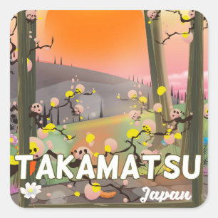 Takamatsu japan travel poster square sticker