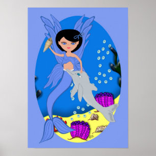 Takara the Blue Merfaery and Dolphin Poster