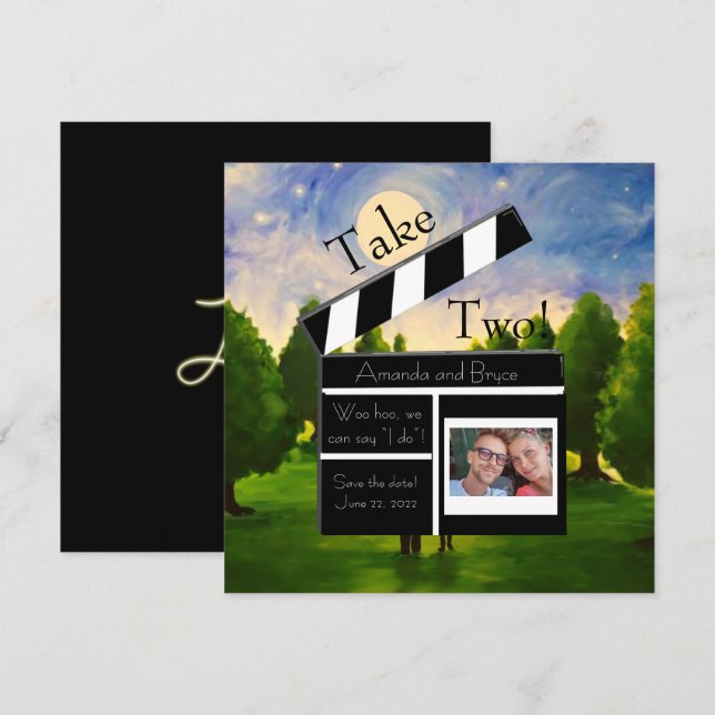 Take 2 save the date impressionist moonlight holiday card (Front/Back)