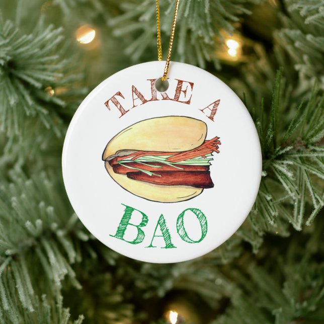 TAKE A BAO Pork Belly Bun Chinese Taiwanese Food Ceramic Ornament (Tree)