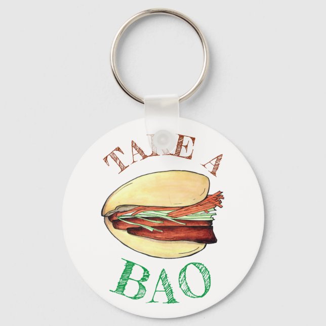 TAKE A BAO Pork Belly Bun Chinese Taiwanese Food Keychain (Front)