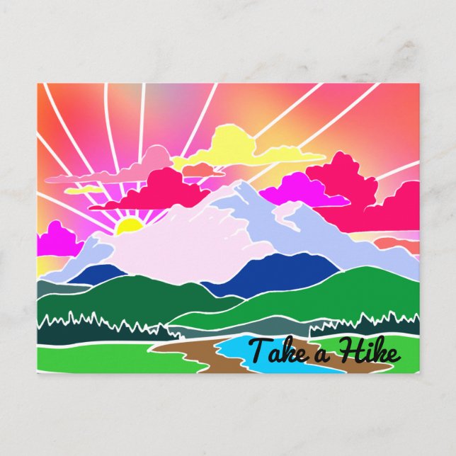 Take a Hike - Colourful Sunset, Mountains and Rive Postcard (Front)
