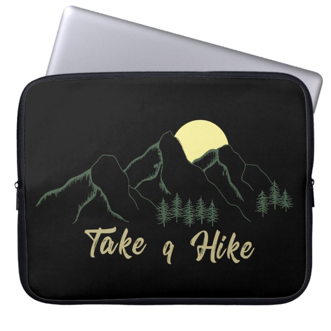 Take a hike hiking hikers hike pine trees laptop sleeve (Front)